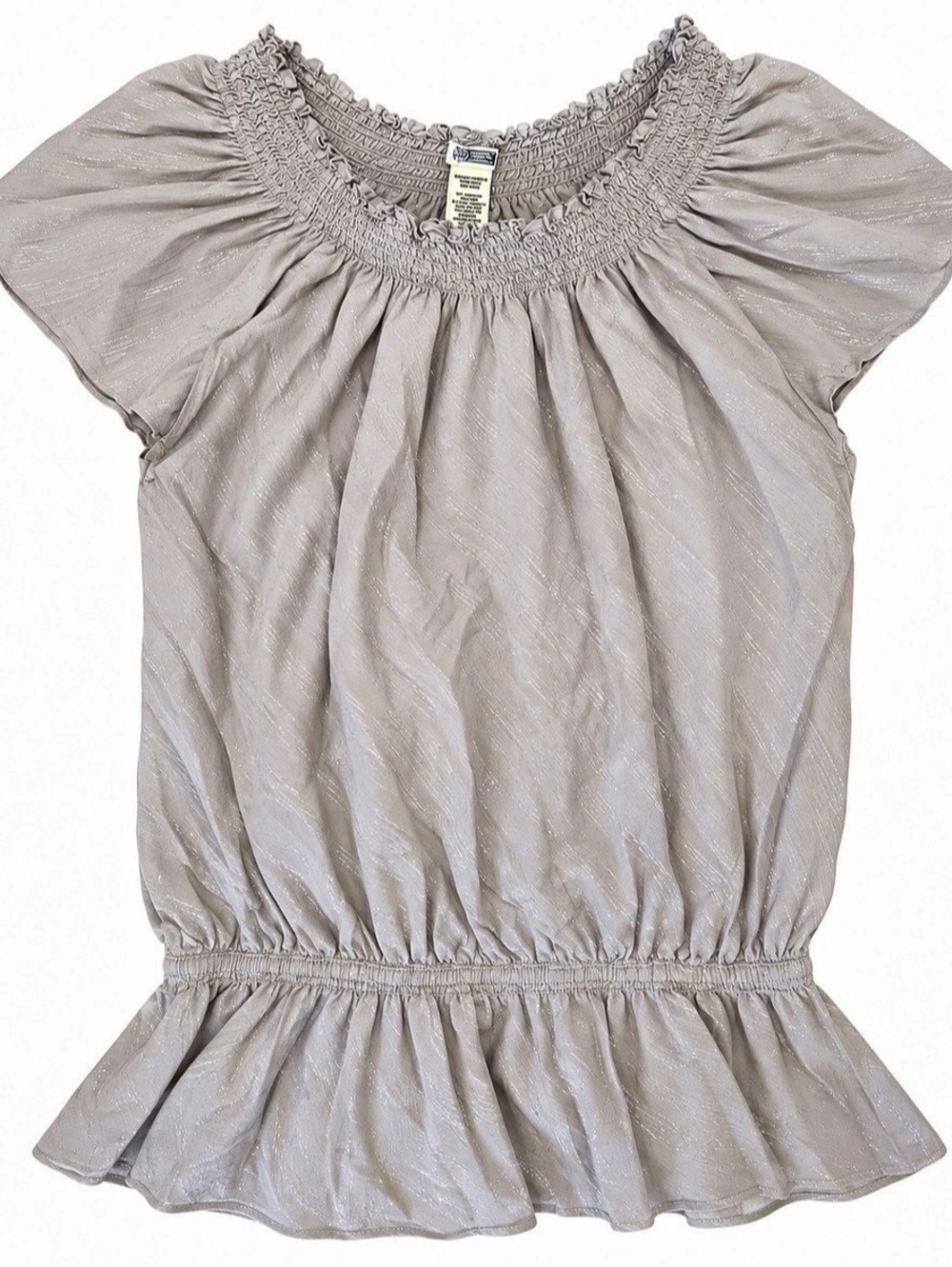 Route 66 Smocked Peplum Blouse Gray XL Like New